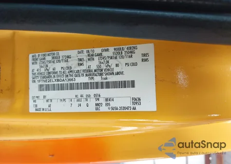 2011 Ford E-250 Commercial z USA, uszkodzony, nr VIN 1FTNE2ELXBDA13663